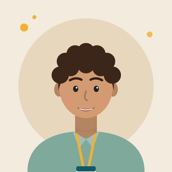 Illustrated portrait of Tomás Rivera, who has short curly brown hair and wears a sage green shirt